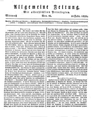 Allgemeine Zeitung Mittwoch 14. Februar 1821