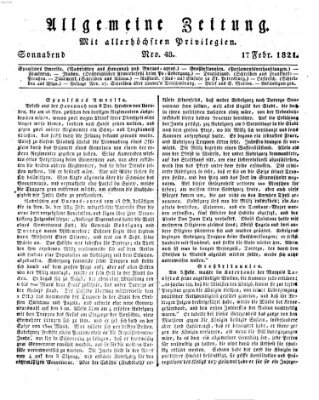 Allgemeine Zeitung Samstag 17. Februar 1821