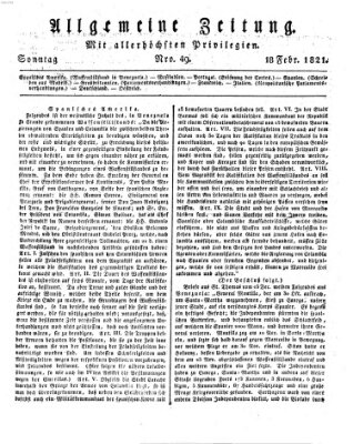 Allgemeine Zeitung Sonntag 18. Februar 1821