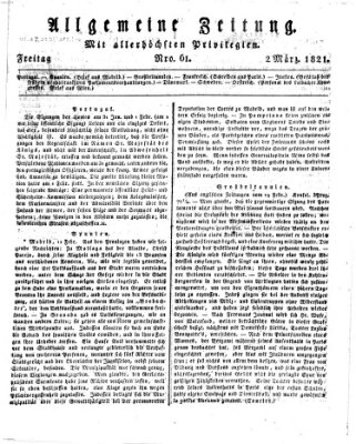 Allgemeine Zeitung Freitag 2. März 1821