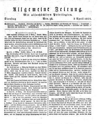 Allgemeine Zeitung Dienstag 3. April 1821