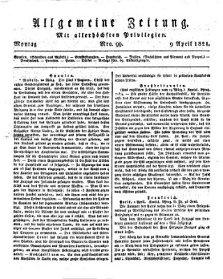 Allgemeine Zeitung Montag 9. April 1821