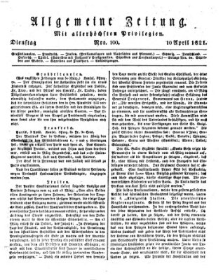 Allgemeine Zeitung Dienstag 10. April 1821