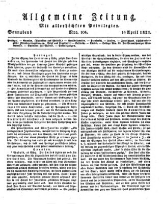 Allgemeine Zeitung Samstag 14. April 1821