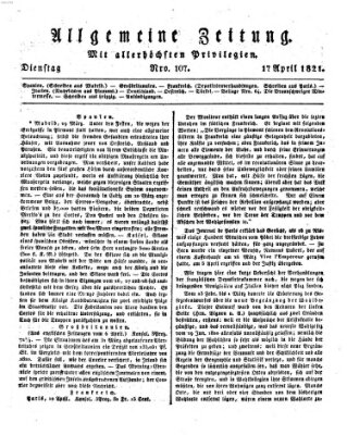 Allgemeine Zeitung Dienstag 17. April 1821