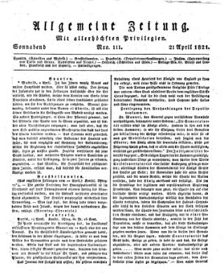 Allgemeine Zeitung Samstag 21. April 1821