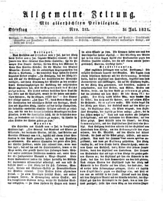 Allgemeine Zeitung Dienstag 31. Juli 1821