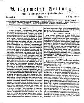 Allgemeine Zeitung Sonntag 5. August 1821