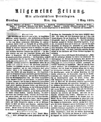 Allgemeine Zeitung Dienstag 7. August 1821