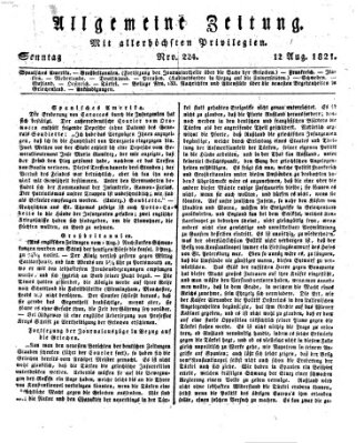 Allgemeine Zeitung Sonntag 12. August 1821