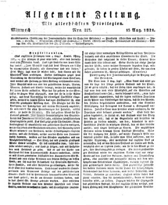 Allgemeine Zeitung Mittwoch 15. August 1821