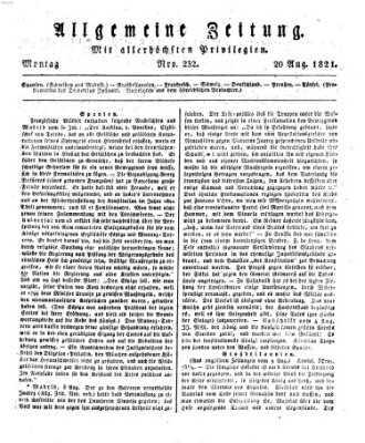 Allgemeine Zeitung Montag 20. August 1821