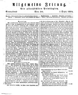 Allgemeine Zeitung Samstag 1. September 1821