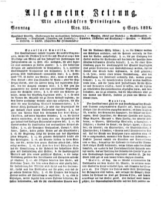 Allgemeine Zeitung Sonntag 9. September 1821