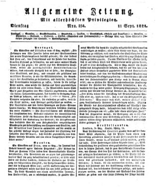 Allgemeine Zeitung Dienstag 11. September 1821