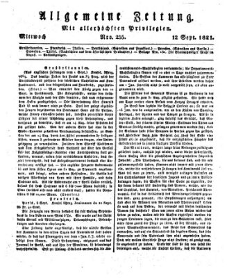 Allgemeine Zeitung Mittwoch 12. September 1821