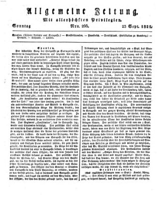 Allgemeine Zeitung Sonntag 23. September 1821