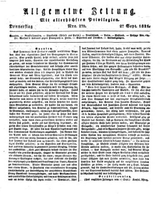 Allgemeine Zeitung Donnerstag 27. September 1821