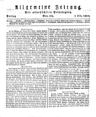 Allgemeine Zeitung Freitag 5. Oktober 1821