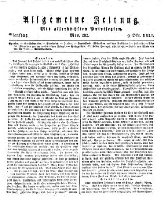 Allgemeine Zeitung Dienstag 9. Oktober 1821