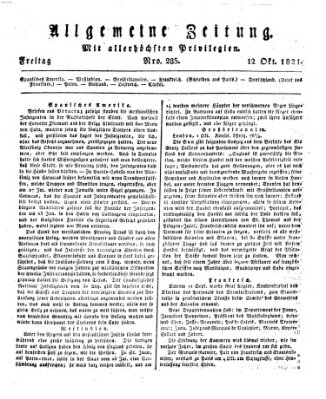 Allgemeine Zeitung Freitag 12. Oktober 1821