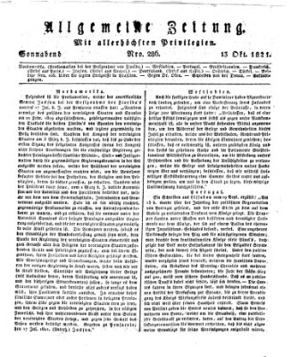 Allgemeine Zeitung Samstag 13. Oktober 1821