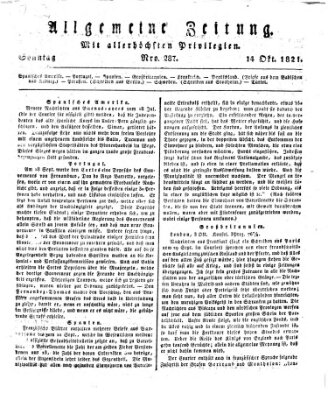 Allgemeine Zeitung Sonntag 14. Oktober 1821