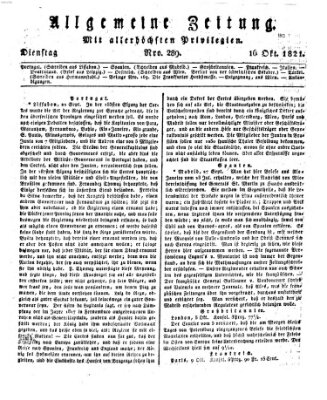Allgemeine Zeitung Dienstag 16. Oktober 1821