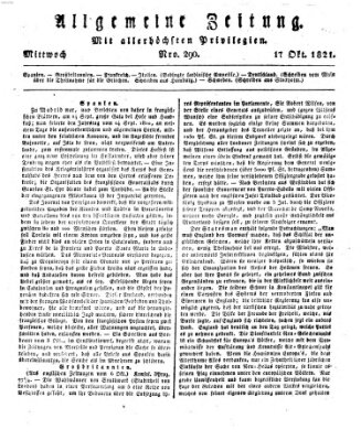 Allgemeine Zeitung Mittwoch 17. Oktober 1821