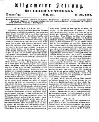 Allgemeine Zeitung Donnerstag 18. Oktober 1821