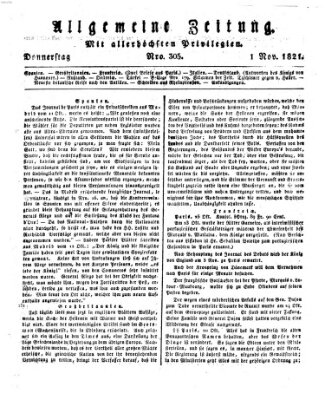 Allgemeine Zeitung Donnerstag 1. November 1821