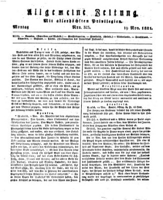 Allgemeine Zeitung Montag 19. November 1821