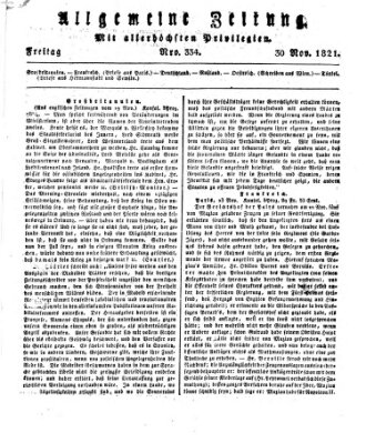 Allgemeine Zeitung Freitag 30. November 1821