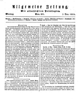 Allgemeine Zeitung Montag 3. Dezember 1821