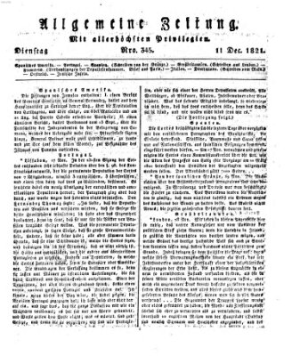 Allgemeine Zeitung Dienstag 11. Dezember 1821