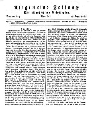 Allgemeine Zeitung Donnerstag 13. Dezember 1821