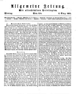 Allgemeine Zeitung Montag 12. August 1822