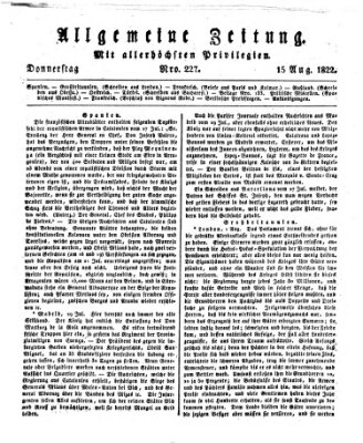 Allgemeine Zeitung Donnerstag 15. August 1822