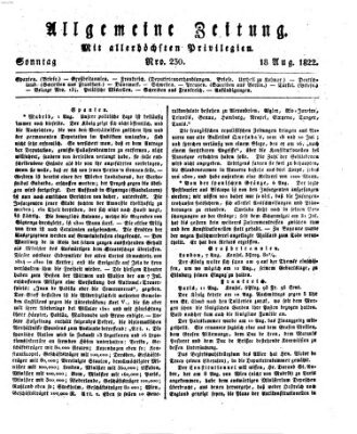 Allgemeine Zeitung Sonntag 18. August 1822