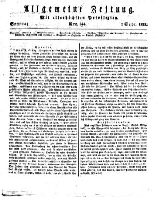 Allgemeine Zeitung Sonntag 1. September 1822