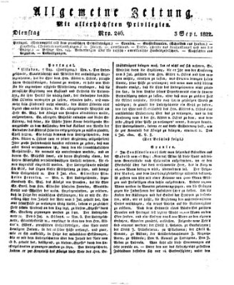 Allgemeine Zeitung Dienstag 3. September 1822