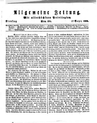 Allgemeine Zeitung Dienstag 17. September 1822