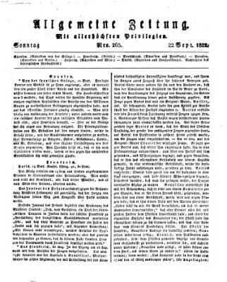 Allgemeine Zeitung Sonntag 22. September 1822