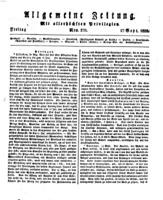 Allgemeine Zeitung Freitag 27. September 1822