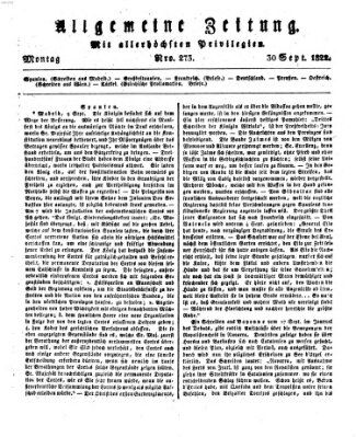 Allgemeine Zeitung Montag 30. September 1822