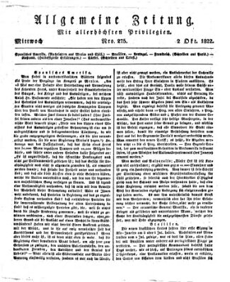 Allgemeine Zeitung Mittwoch 2. Oktober 1822