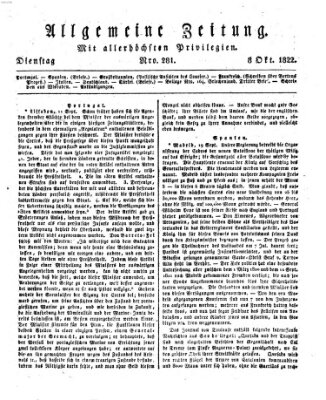 Allgemeine Zeitung Dienstag 8. Oktober 1822