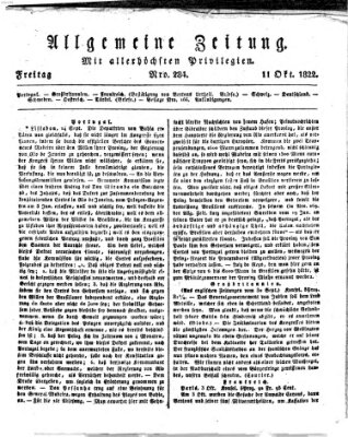 Allgemeine Zeitung Freitag 11. Oktober 1822