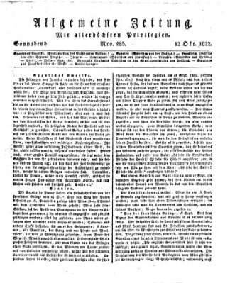 Allgemeine Zeitung Samstag 12. Oktober 1822