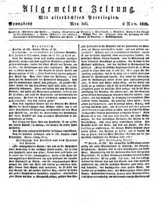 Allgemeine Zeitung Samstag 2. November 1822